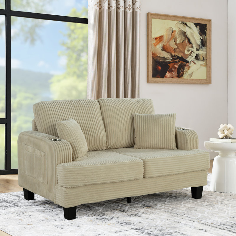 Causeuse d'appoint 60 po, Velours côtelé beige
