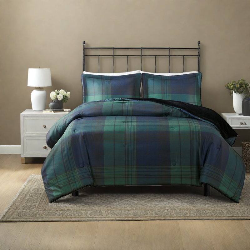 Ensemble d'édredon chaleureux en fausse laine, polyester multicolore de style rustique