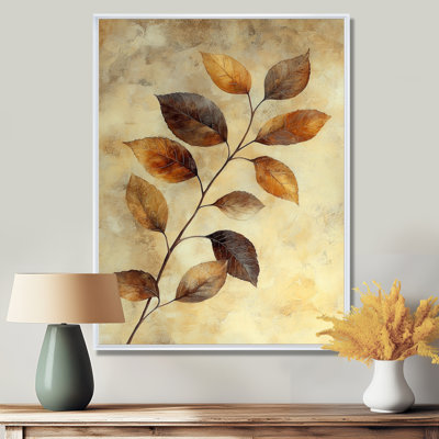 Tyra brun délavé sépia feuilles V - feuilles, art mural