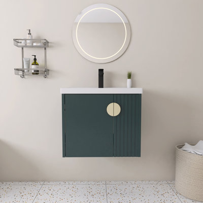 Ensemble de meuble-lavabo mural simple 24 po avec couvercle en céramique Germina