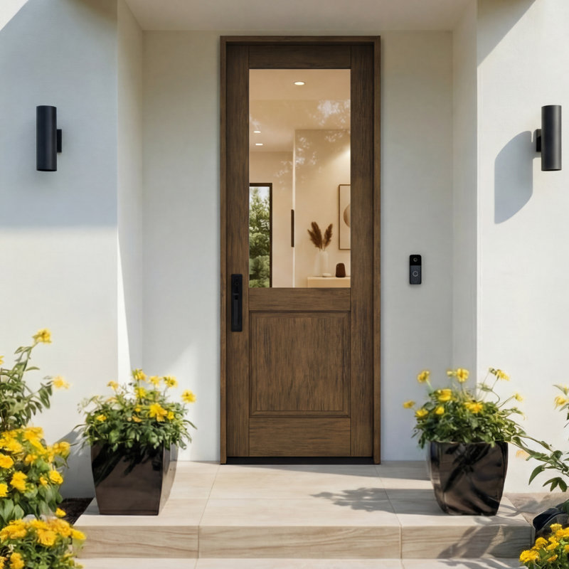Porte d'extérieur 96 po à dalle en acajou de 96 po, 1/2 Lite, 1 panneau, sans finition, 32 po x 96 po [porte 32 po]