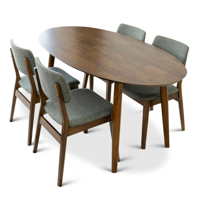 Manheim 5 Mid-Century Modern Dining Set With 4 Fabric Dining Chairs In Gray