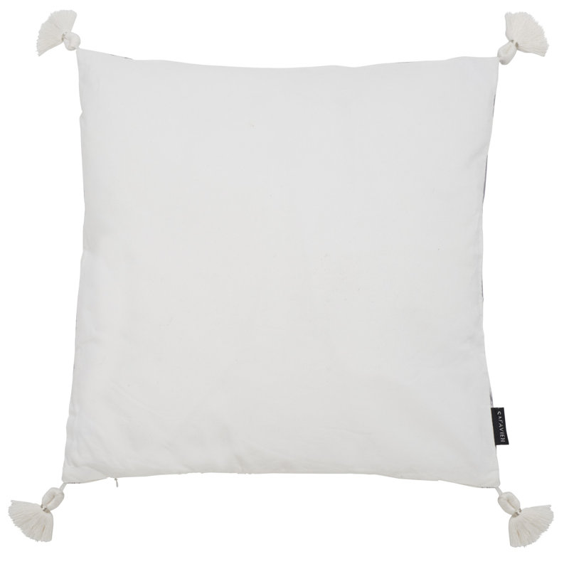 Gray and White Ikat Square Outdoor Pillow with Tassels