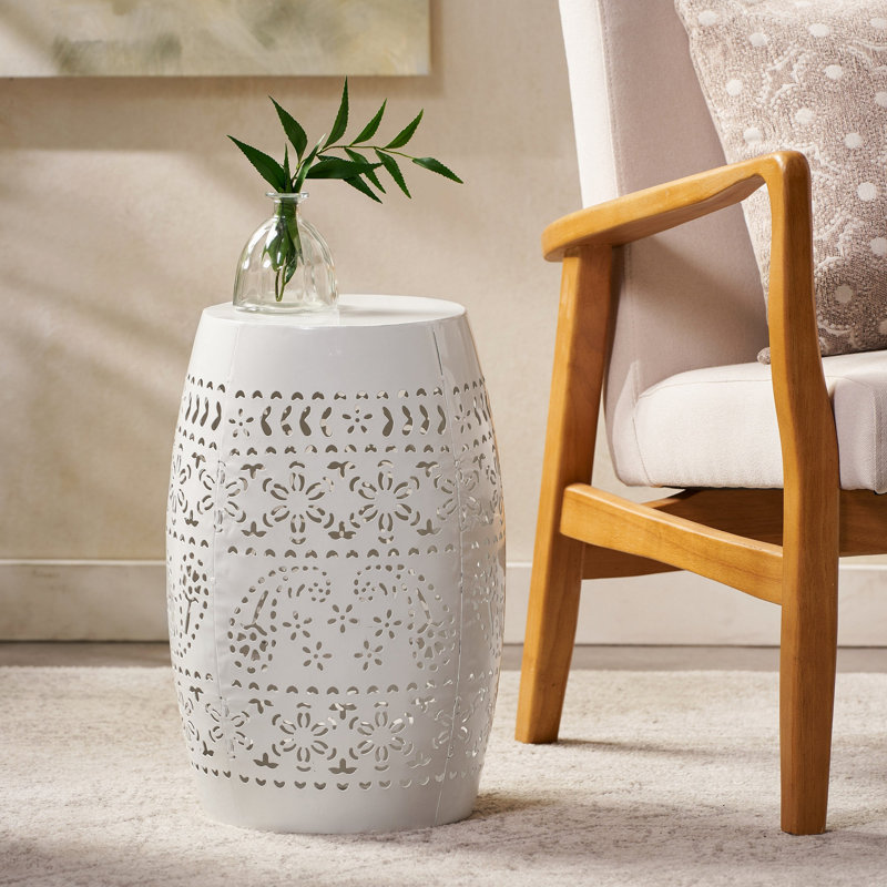 Table d'appoint d'extérieur en métal, Blanc