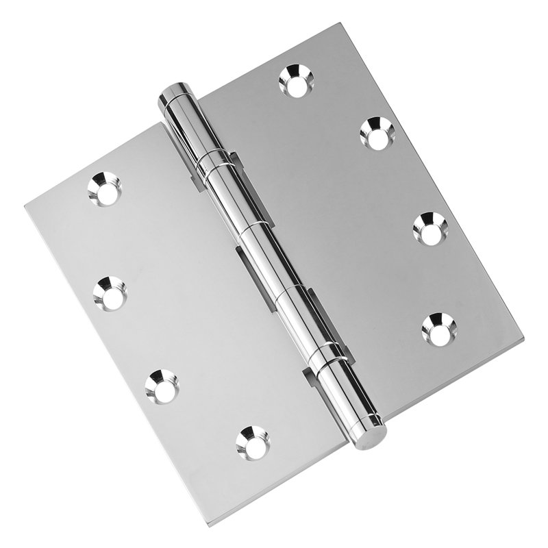 Charnière de porte simple à roulement à billes en laiton massif H 5 po x l 5 po, Chrome poli