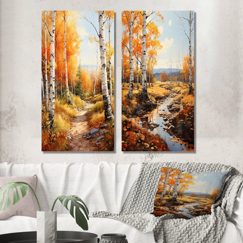 «Birch Woods Autumn Sonata», 2 pièces sur toile, Toile tendue, H 20 po x l 24 po