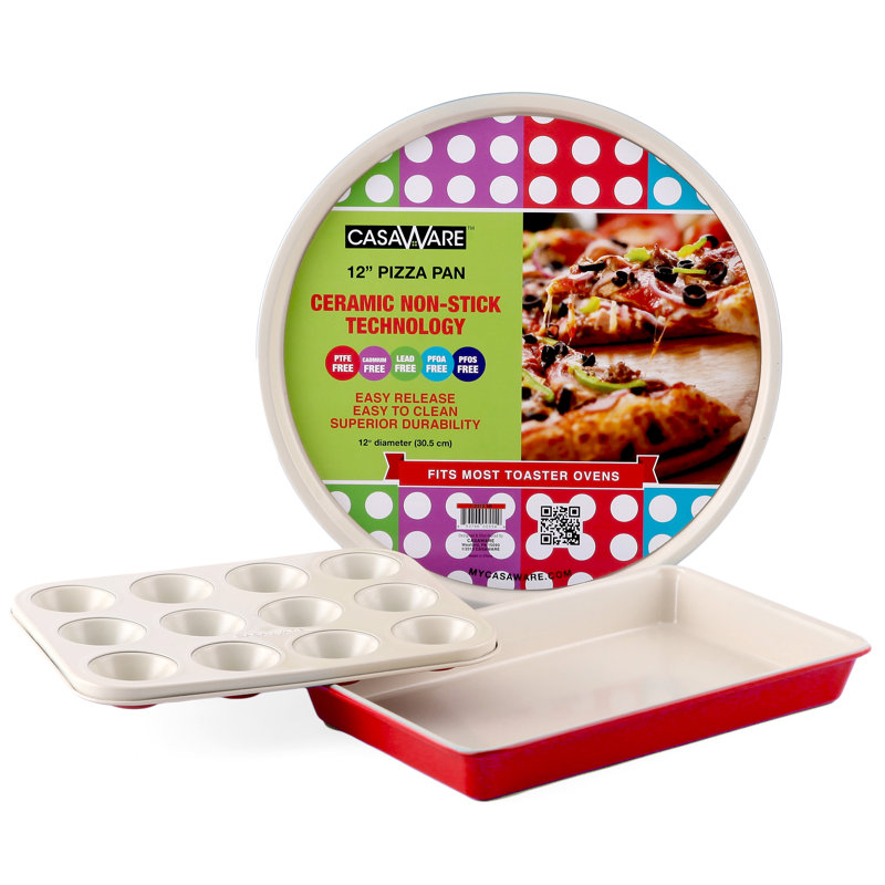 casaWare 3?Piece Bakeware Set withラウンドパン グリーン 1-9904-2G casaWare 3pc Toaster Oven Set (Baking Pan, Loaf Pan, 6 Cup Muffin