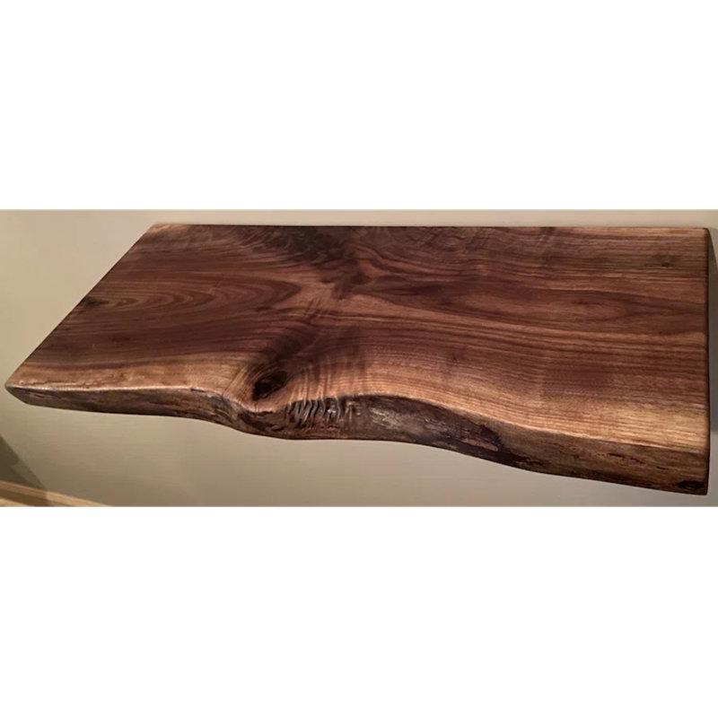 Tablette flottante en bois de noyer massif avec bord vivant, H 2 po x l 30 po x P 12 po