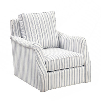 Elegance Comfort Swivel Chair Upholstered Off-White Blue Striped Fabric Living Room Furniture, 1Pc Accent Chair Plywood Frame