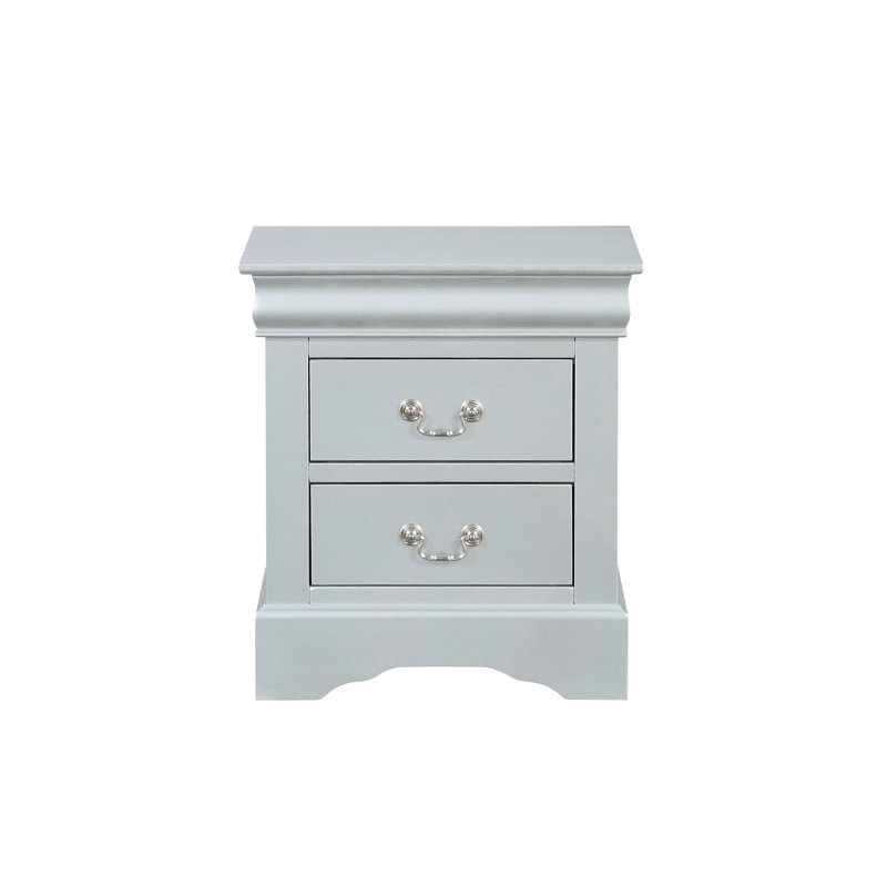 Platinum Nightstand With Practical Design - Ample Storage, Metal Glides, Synthetic Material, Silver Grey, 21" W X 24" H 15" D Stylish Grey In Two Spacious Drawers,