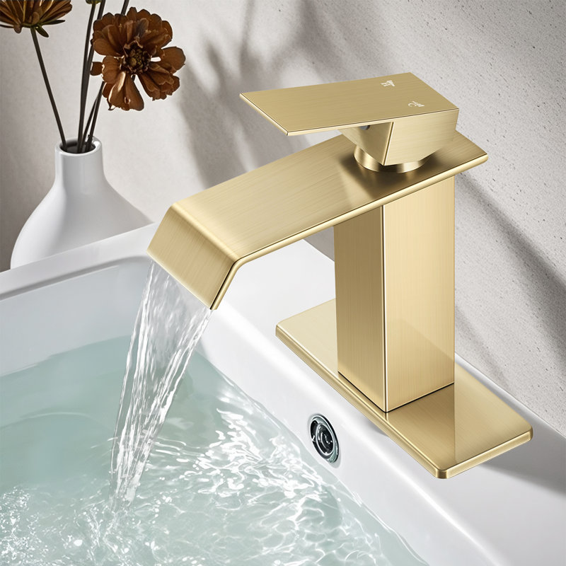 Single-Hole Single-handle Bathroom Faucet with Drain Assembly, Brushed Gold