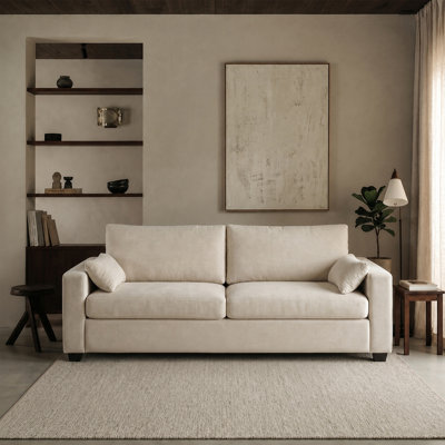 Modern Solid Wood Frame Loveseat Sofa For Small Spaces With Removable Washable Cover (Beige)