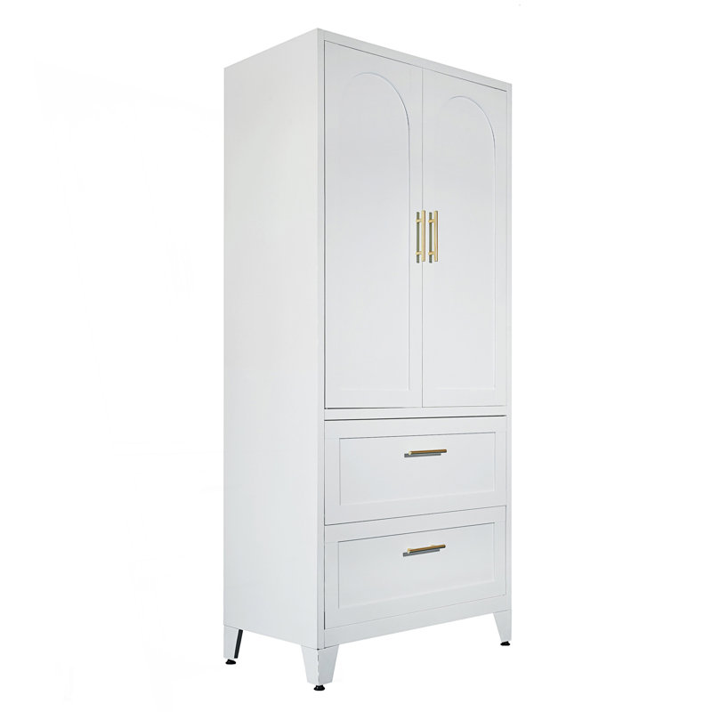 Armoire-penderie en métal avec 2 tiroirs, tringle et tablette réglable