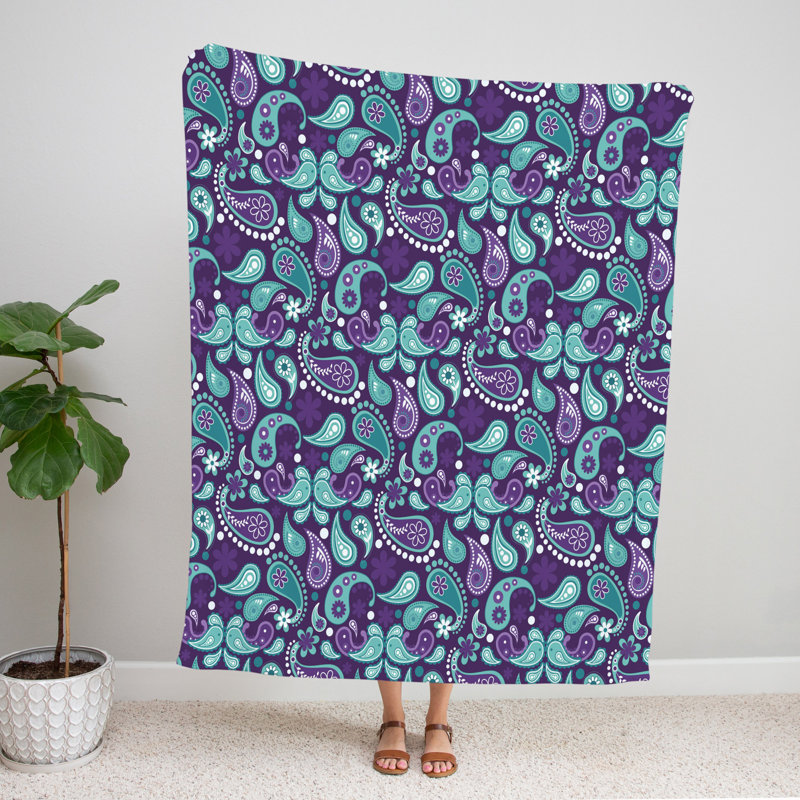 Jeté , L 50 po x L 60 po, Motif cachemire, Bleu/mauve