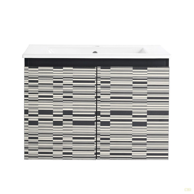 Meuble-lavabo mural 24 po avec lavabo en céramique et porte d'armoire à fermeture en douceur, ensemble KD