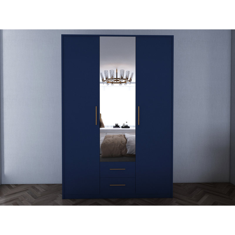 Pamel 3 Door Manufactured Wood Wardrobe, 199 H x 135 W x 58 D cm, Blue