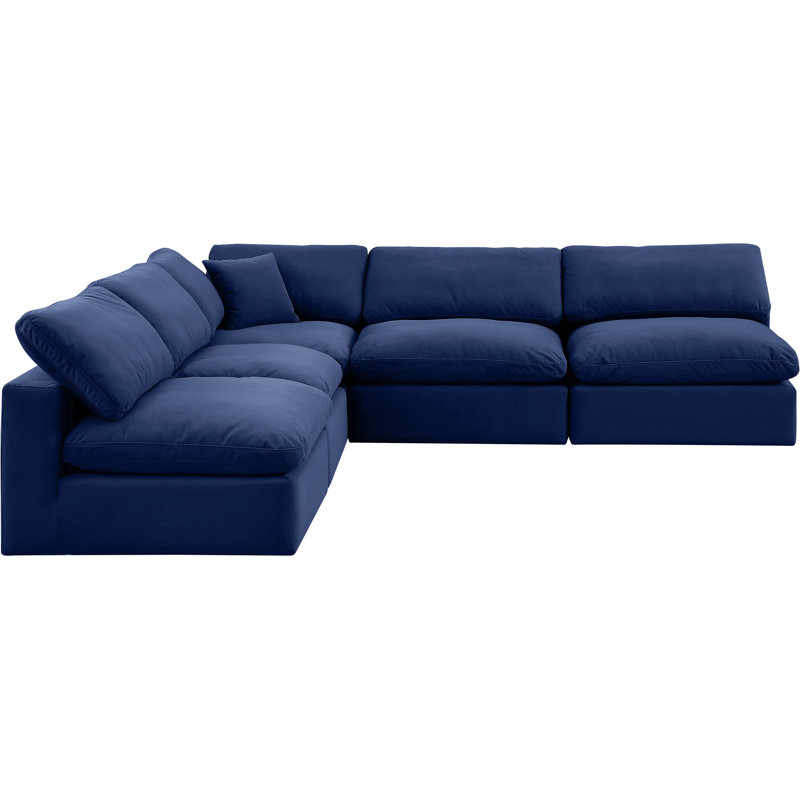 Hripsik Velvet L-Shaped Sectional Reversible, Navy Velvet