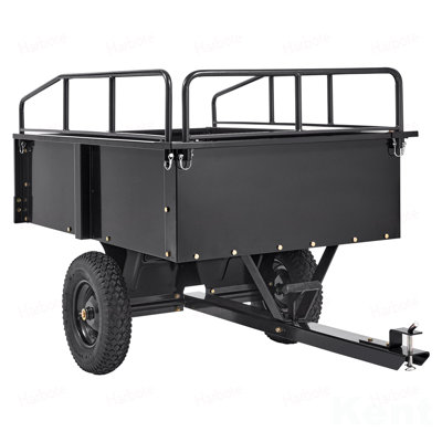 Remorque robuste en acier pour remorque de VTT, 750 livres, 15 pieds cubes, remorque utilitaire de jardin avec côtés amovibles pour le tracteur de tondeuse à gazon