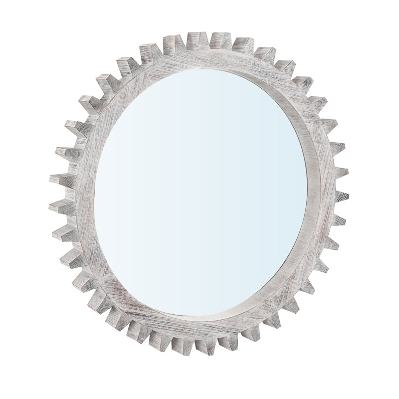 Miroir d'appoint vintage en forme d'engrenage en bois, blanc antique