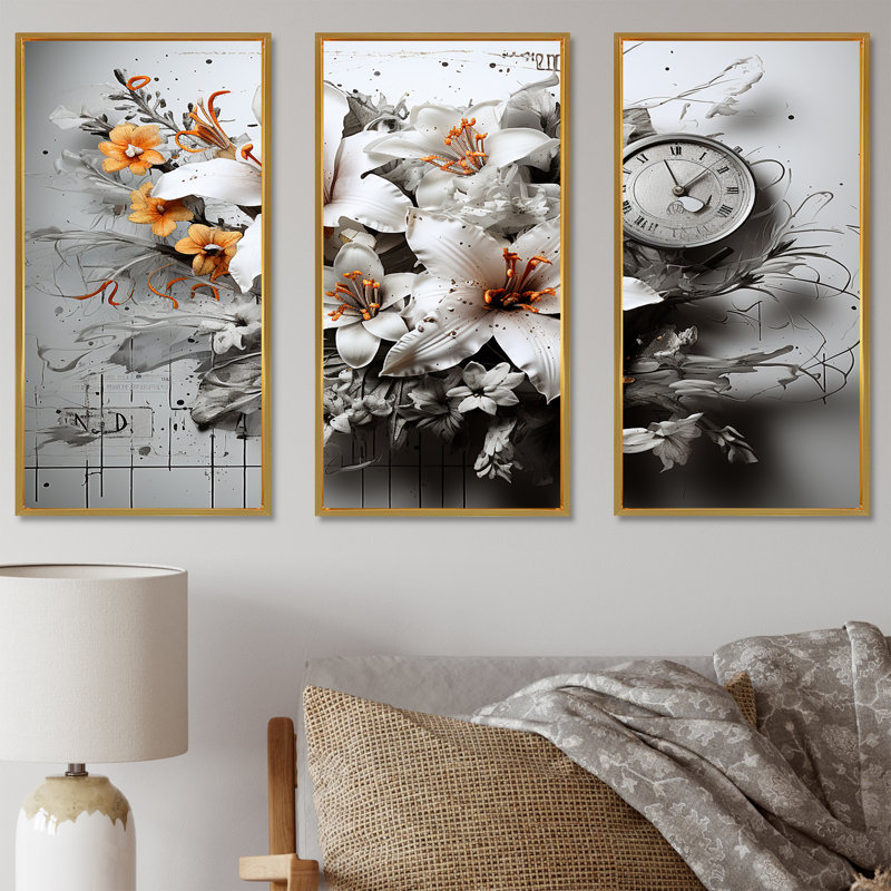 «White and Orange Urban Oasis Hibiscus Beauty - Hibiscus», ensemble de reproductions d'art mural, Cadre flottant doré