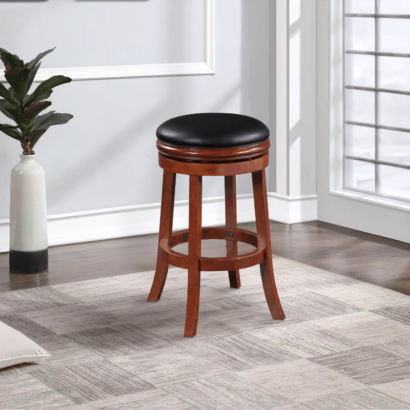 Swivel Upholstered Counter Stool with Solid Wood Frame, Cherry, Bar Stool (29” Seat Height)