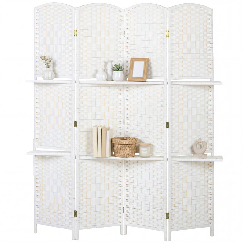 160cm W x 170cm H 4 - Panel Solid Wood Folding Room Divider, White