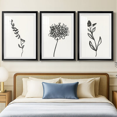 Ink Botanical Sketch IX  -Custom Framed  Premium Print W Matt - 3 Pieces