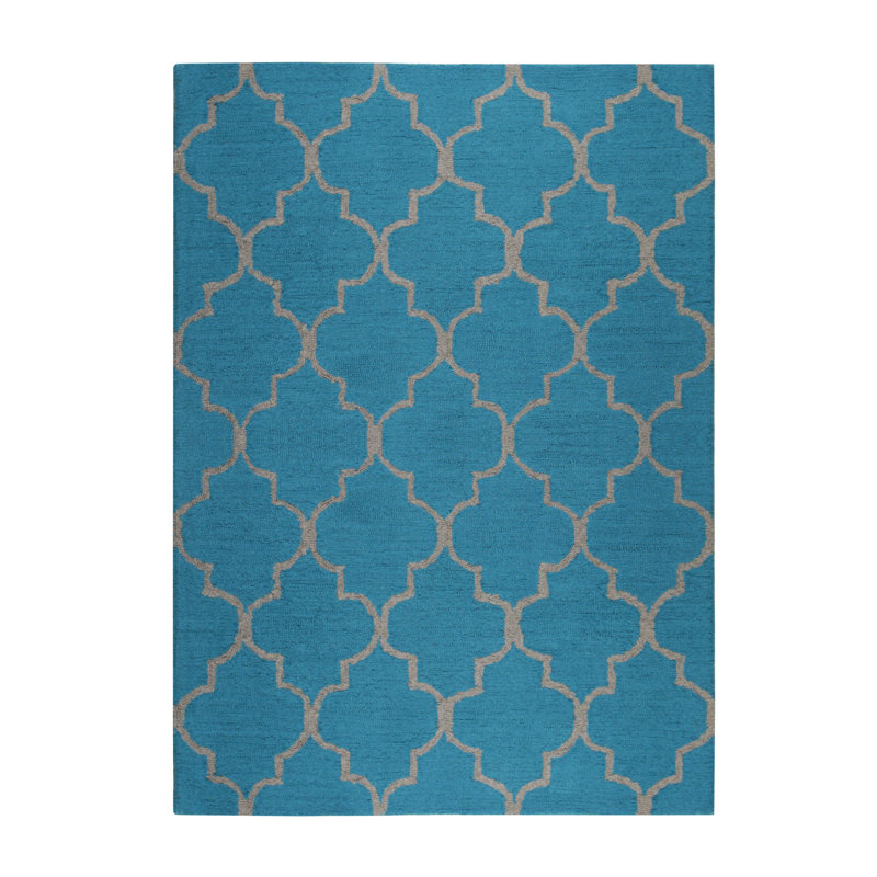 Crescentino Royal Blue Hand Tufted Wool Light Blue Traditional Trellis Area Rug