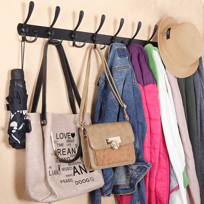 Stainless Steel Wall Mounted Required 5 - Hook Wall Mounted Coat Rack, Black