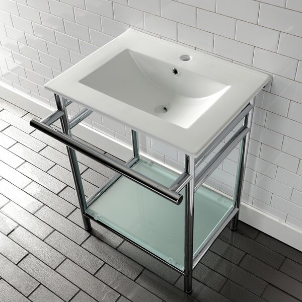 Kingston Brass Ceramic Rectangular Console Bathroom Sink with Overflow ...