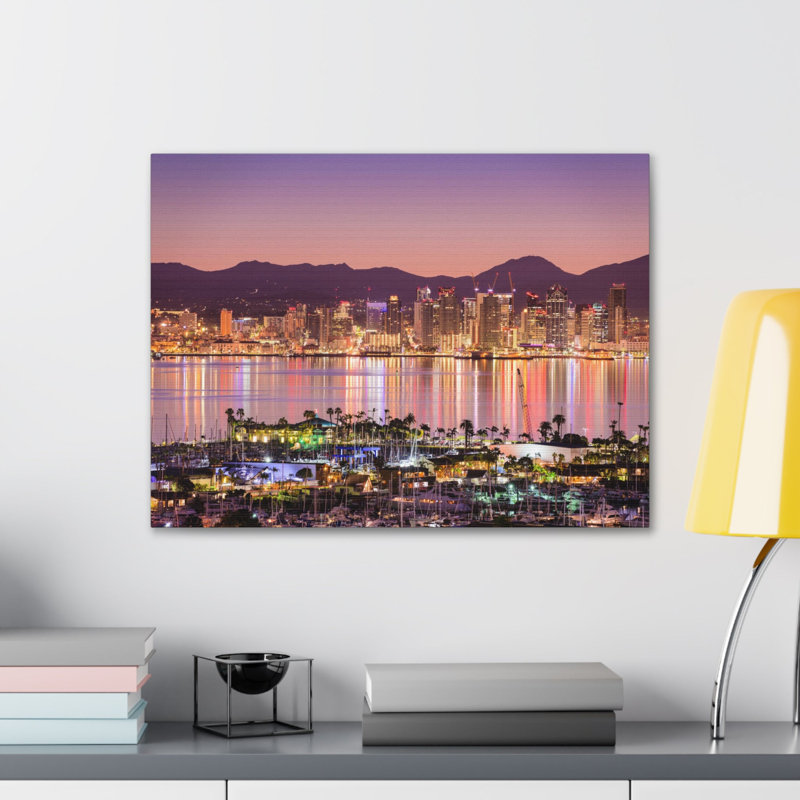 San Diego Night Skyline Canvas Artwork Breathtaking Stunning Cityscape, 16" H x 20" W