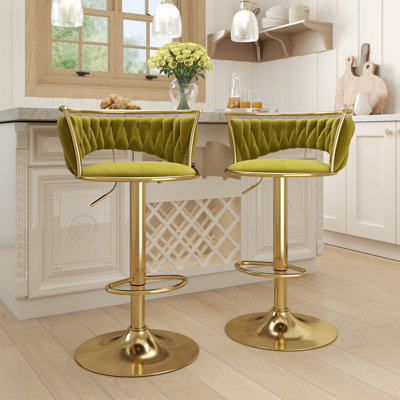 Cvetil Swivel Upholstered Velvet Adjustable Height Counter Stool with Iron Frame