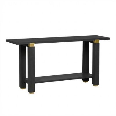 Modern Console Table with Solid Pine Legs and Open Storage Shelf for Entryway and Living Room