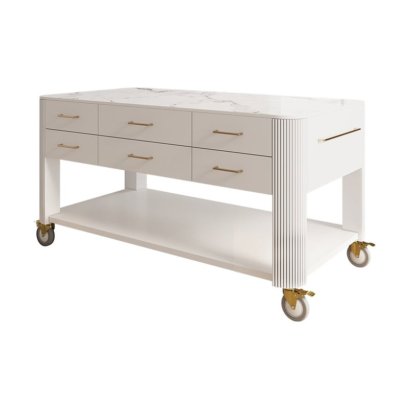 Modern 60" Wood Kitchen Island With Wheels & Cabinets