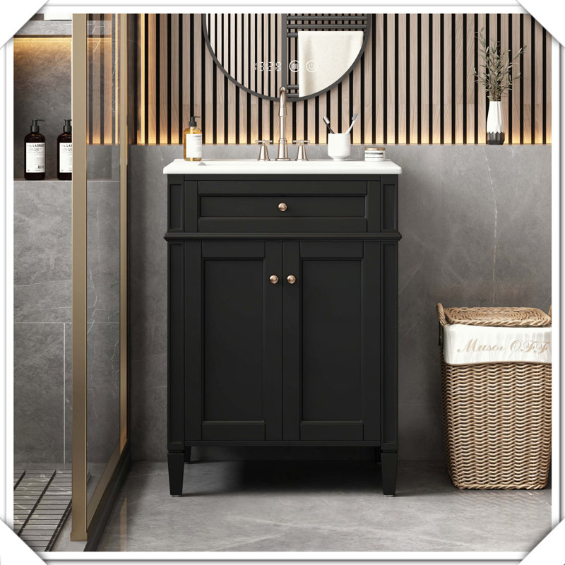 Meuble-lavabo de salle de bain avec lavabo et portes à fermeture en douceur, Noir