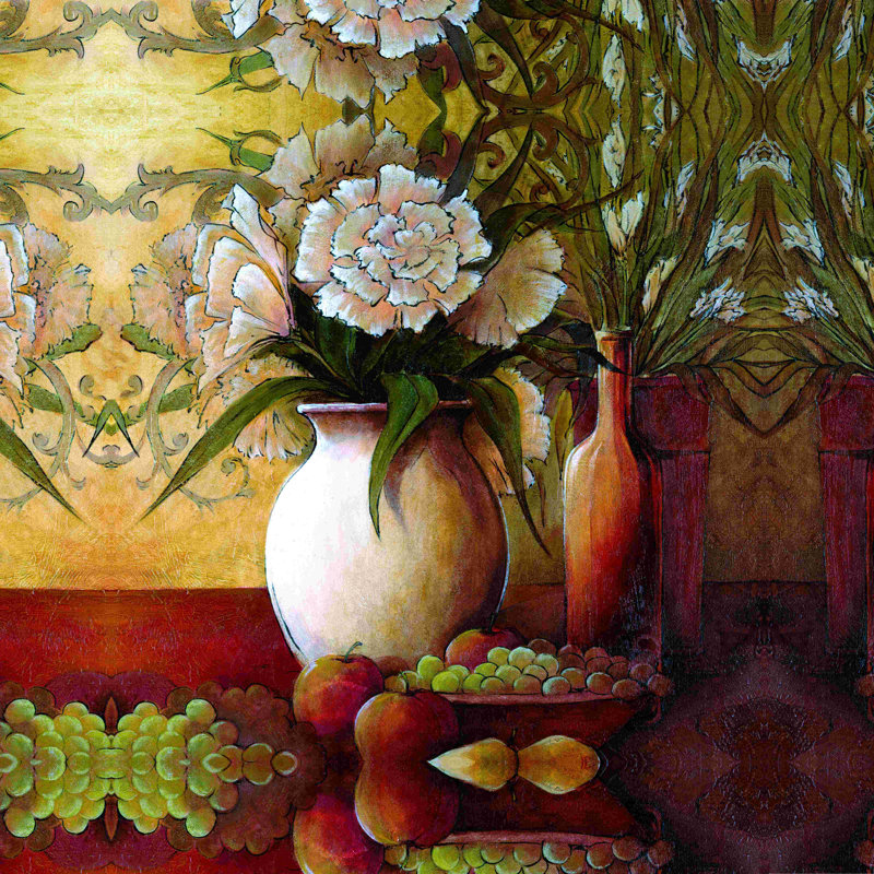 " White Pottery Bouquet " Painting Print, 12" H x 12" W