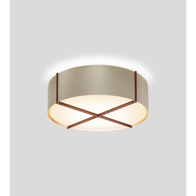 Plura LED Flush Mount, 2700K, 8.38" H x 30" W x 30" D, Walnut/Distressed Brass