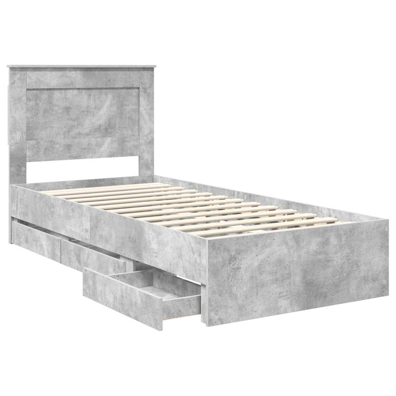 Bed, European Single (90 x 200 cm), Concrete Grey