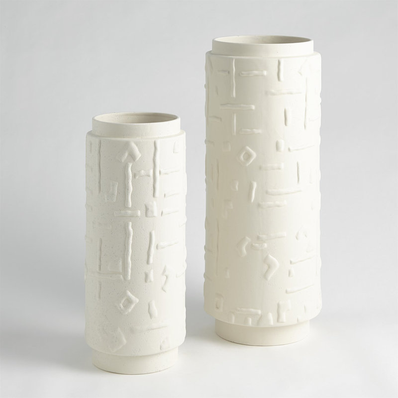 Sankuru Vase-Rustic White-Lg, 15" H x 6.5" W x 6.5" D