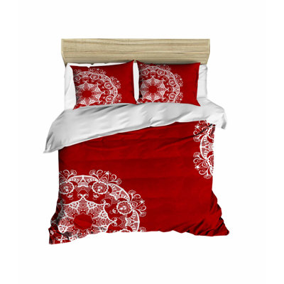 Elegant Single Quilt Cover Set, Red & White, Includes Duvet Cover (63 x 87), Flat Sheet (63 x 94), 2 Pillowcases (20 x 28) | 100% Polyester Microsatin & Cotton Blend | Machine Washable, High-Quality 3D Print