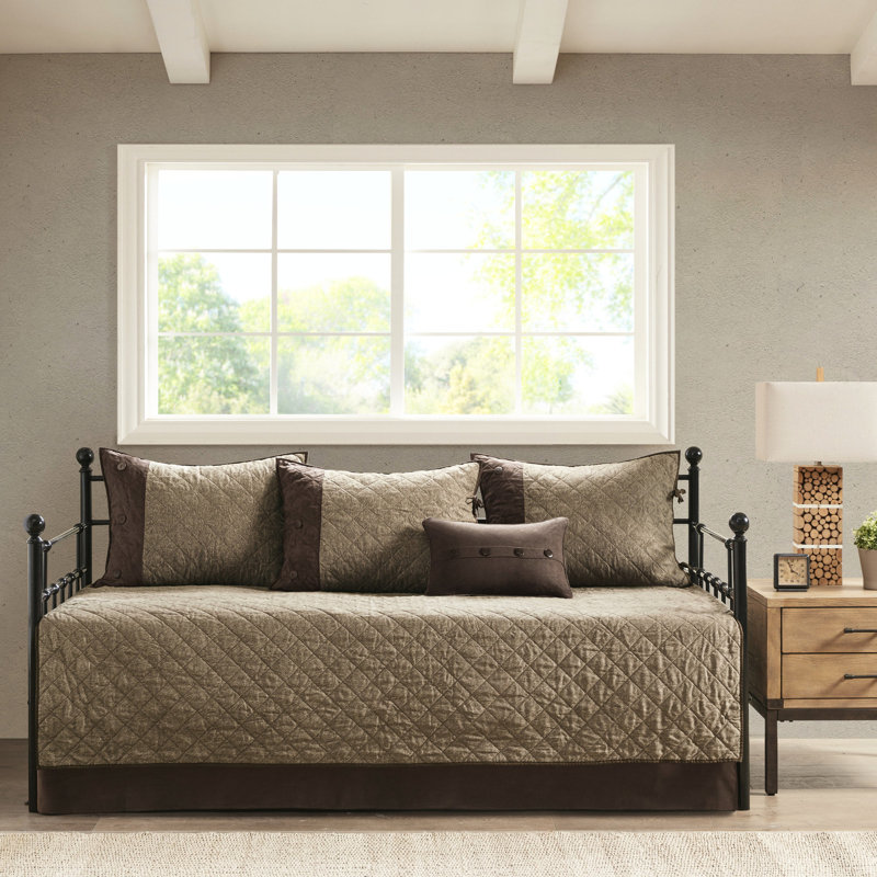 Housse de lit de jour brun - taille simple, esthétique rustique lavable à la machine, intérieur
