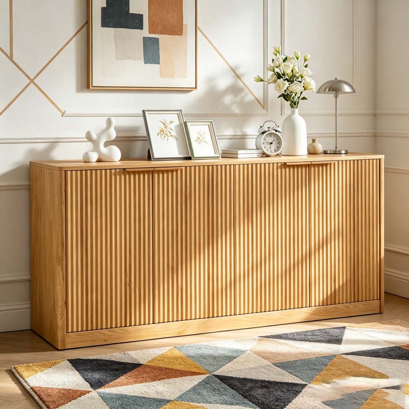 Armoire de rangement ondulée à 4 portes, H 27,7 po x l 59 po x P 15,7 po, Naturel