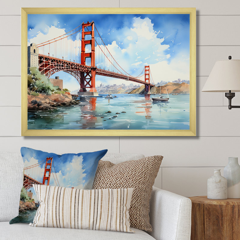 Pont bleu, architecture Marvel IV - architecture, art mural salon, H 30 po x l 40 po x P 1,5 po, Encadrement doré