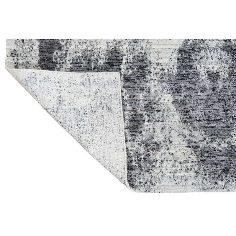 Tapis argenté / gris foncé tissé à la main de haute qualité Jacquard, Rectangle 9 pi x 12 pi