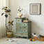 Commode décorative en bois sculpté 1 porte Fienley Farmhouse avec 5 tiroirs, armoire vert sauge, plateau brun rustique-1968224198
