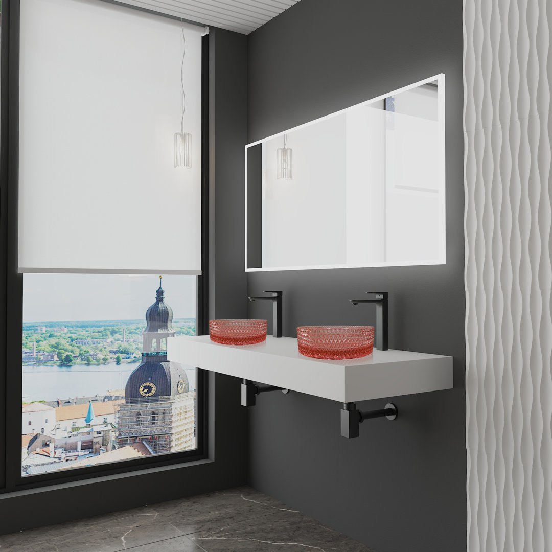 Scotch 16" Round Decorative Vessel Sinks With 60" White Base CastelloUSA Sink