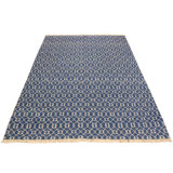 Tapis géométrique bleu clair / ivoire en laine noué à la main 5 pi 3 po x 7 pi 1 po Geometric