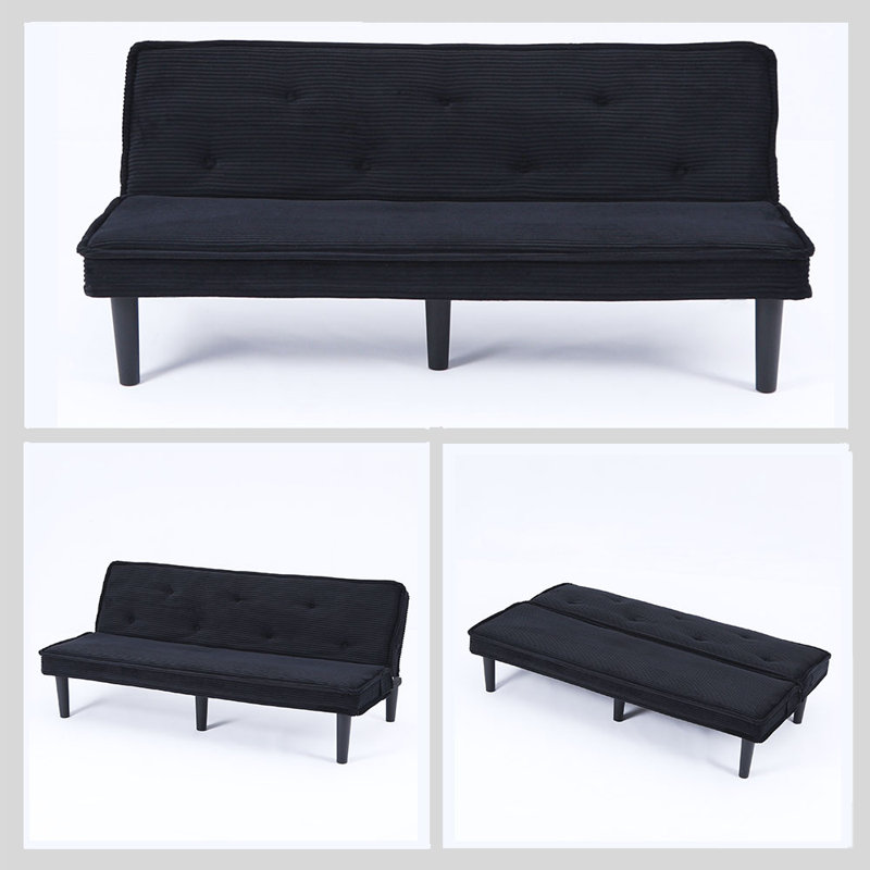 66" Corduroy Convertible Futons Sofas,Sleeper Sofas, Black