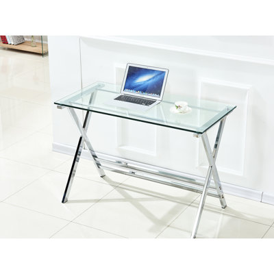 Transparent Tempered Glass Table, Laptop Desk With Rounded Edges, Simple Design For Compact Spaces, Functional Multiple Work Functions, Scratch - And Securely Made, Safe , 43.28 In Depth Measuring