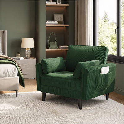 Tufted Oversized Armchair, Comfy Corduroy Accent Chair Single Sofa with 2 Throw Pillows
